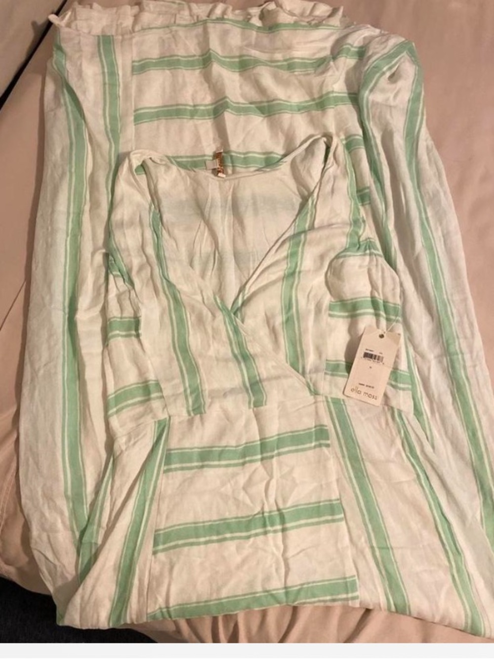 Ella Moss White Maxi Dress with Mint Green Stripes Sz M